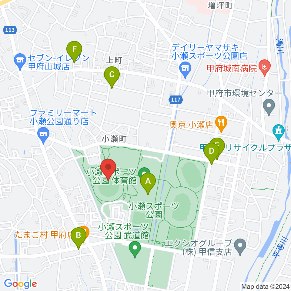 山日YBS球場周辺のカフェ一覧地図