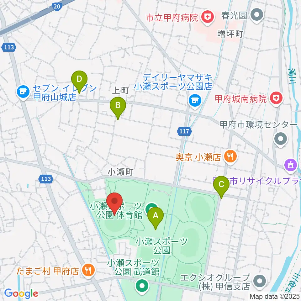 山日YBS球場周辺のカフェ一覧地図