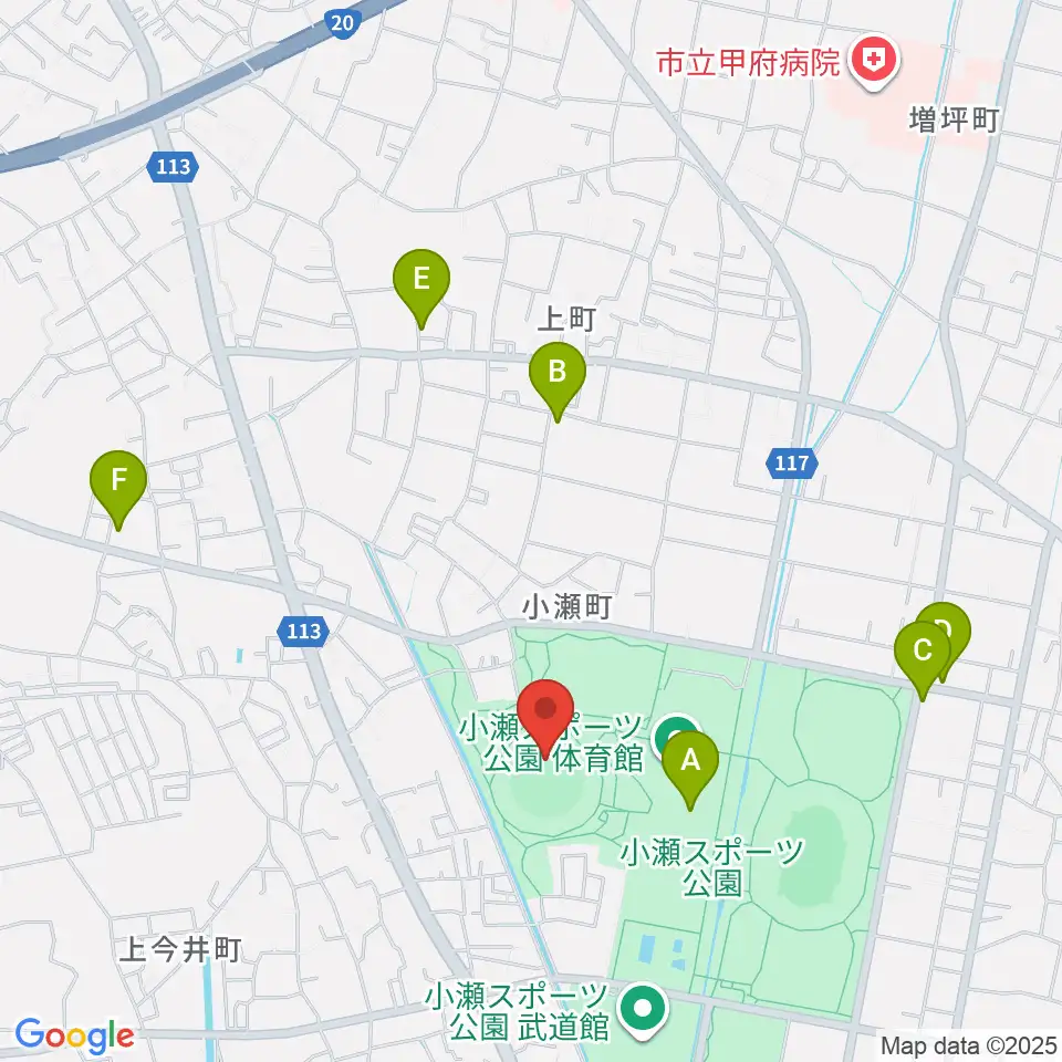 山日YBS球場周辺のカフェ一覧地図
