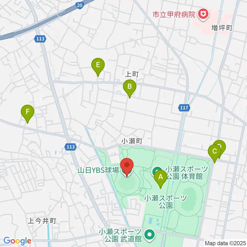 山日YBS球場周辺のカフェ一覧地図