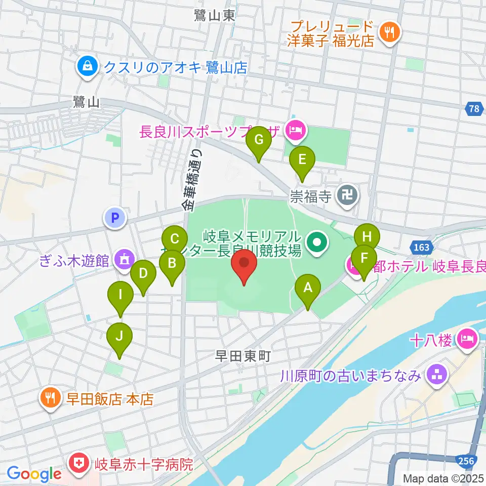 ぎふしん長良川球場周辺のカフェ一覧地図