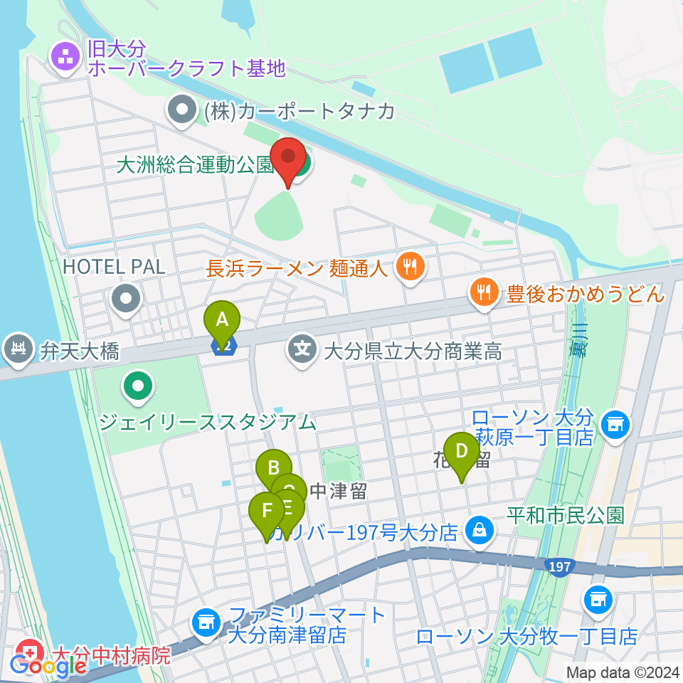 別大興産スタジアム周辺のカフェ一覧地図