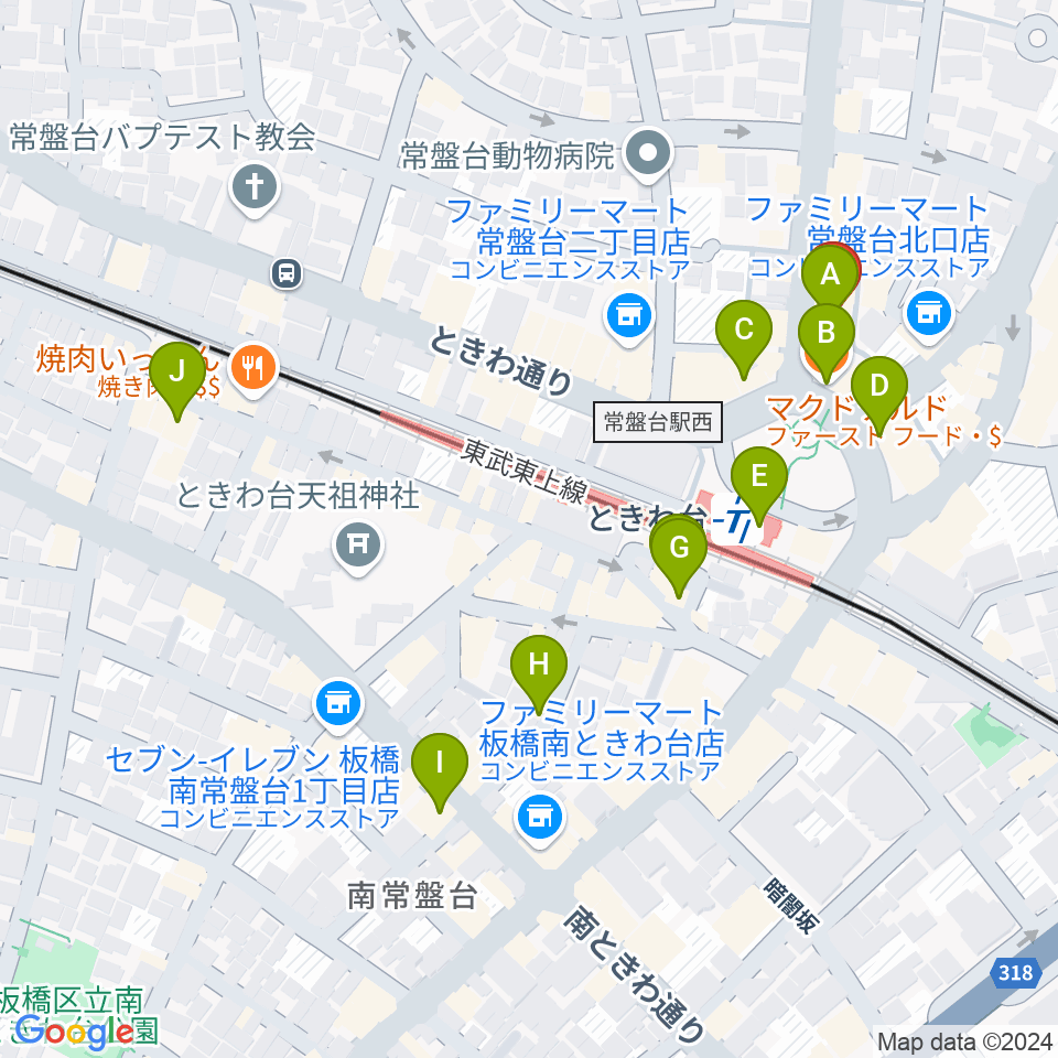 ときわ台Cave周辺のカフェ一覧地図