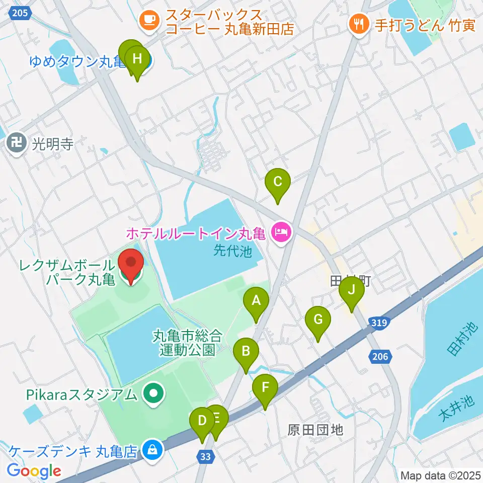レクザムボールパーク丸亀周辺のカフェ一覧地図