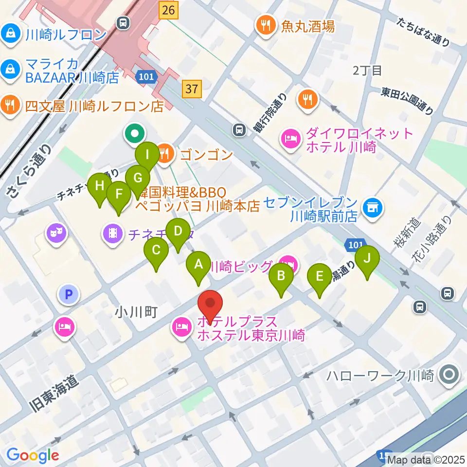 アイオン音楽スタジオ周辺のカフェ一覧地図
