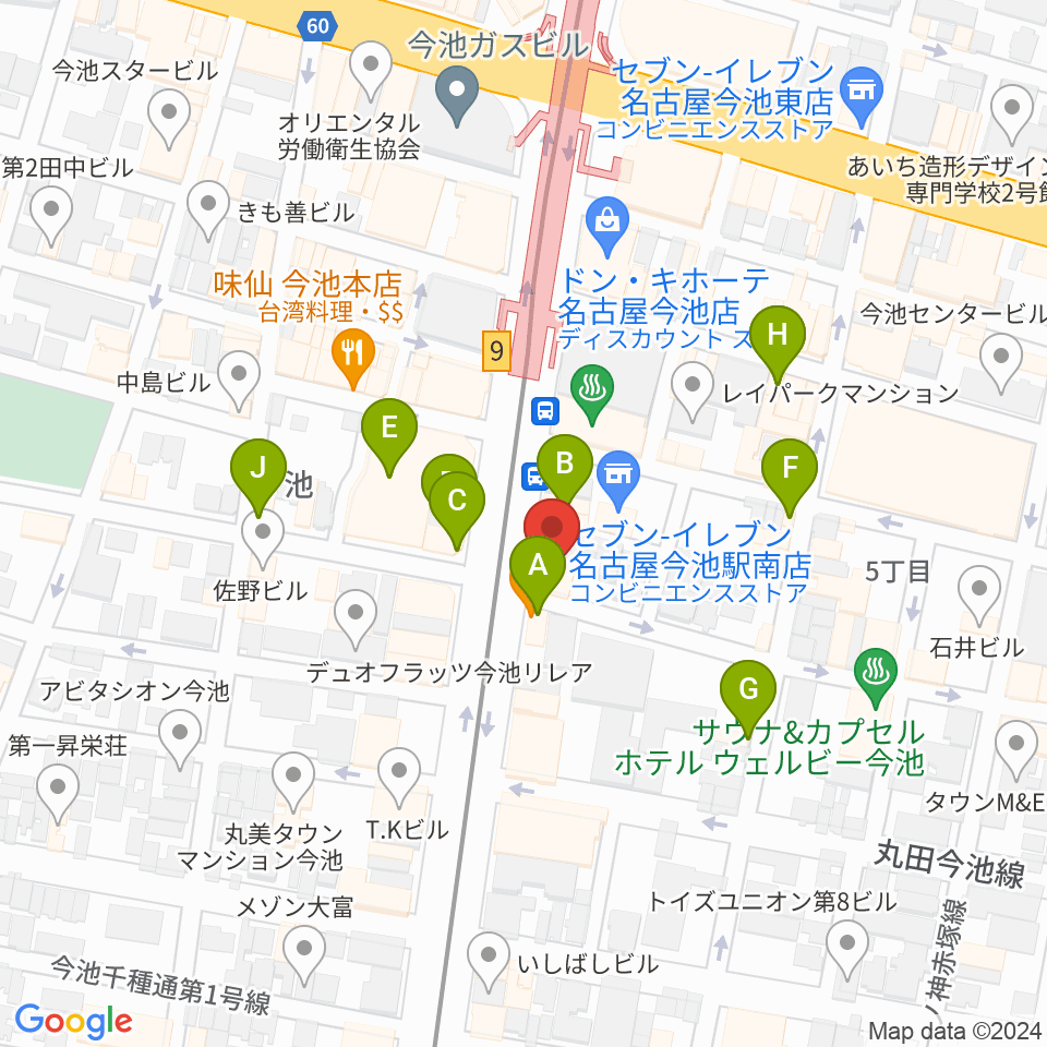 今池GROW周辺のカフェ一覧地図