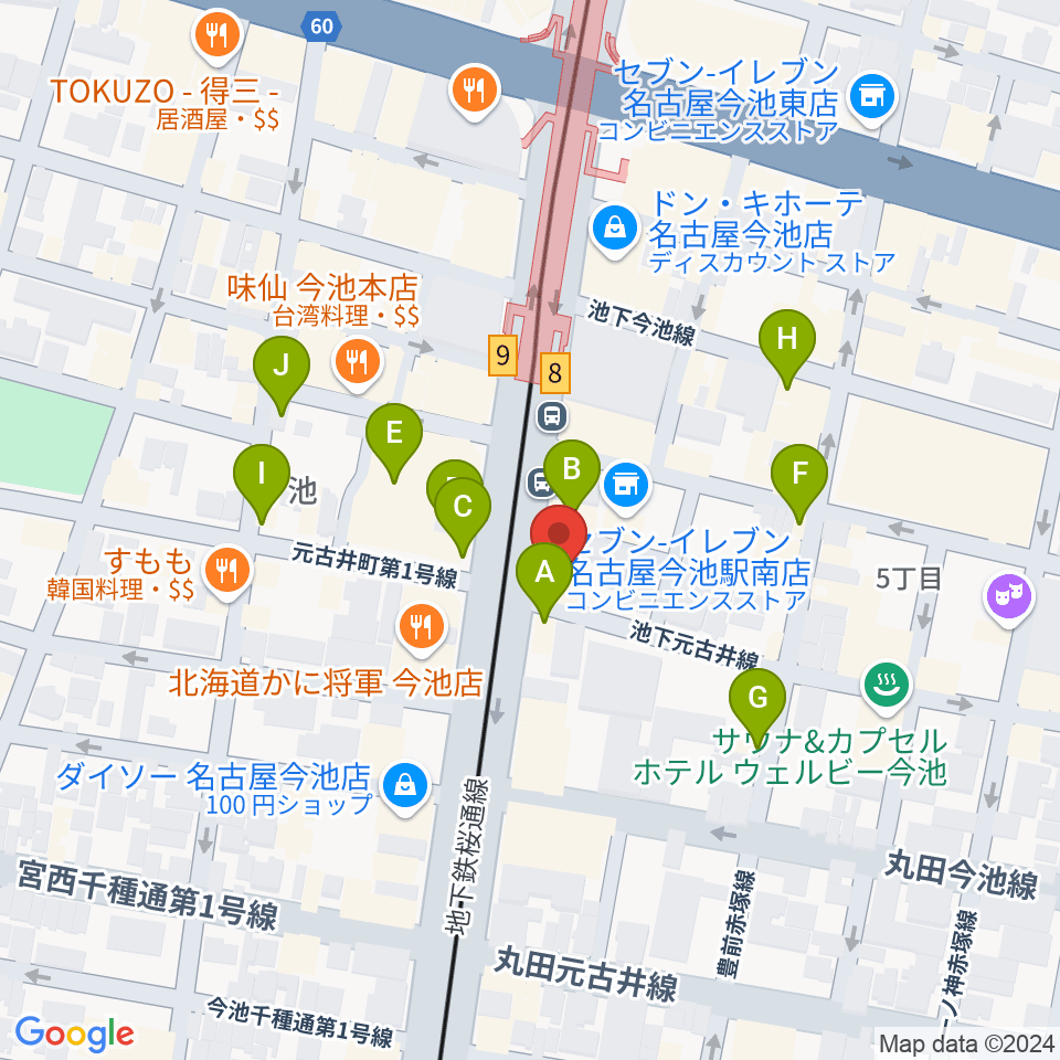 今池GROW周辺のカフェ一覧地図