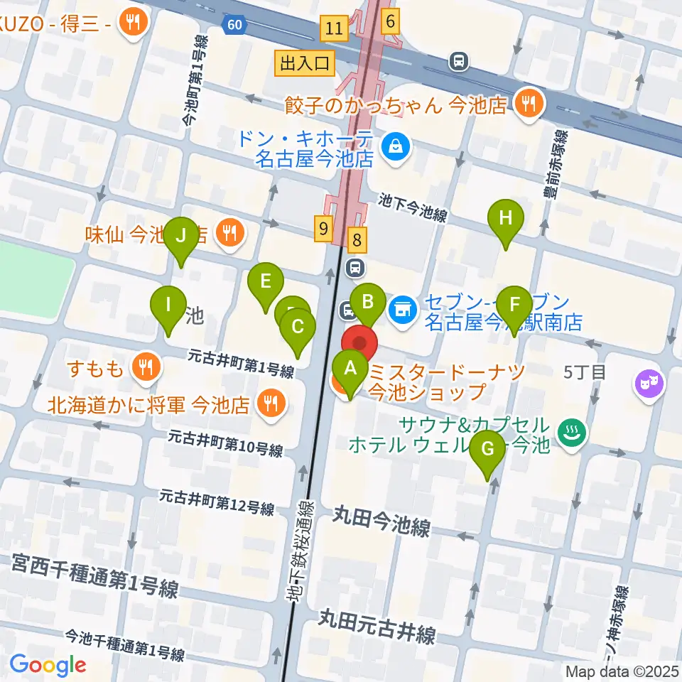 今池GROW周辺のカフェ一覧地図