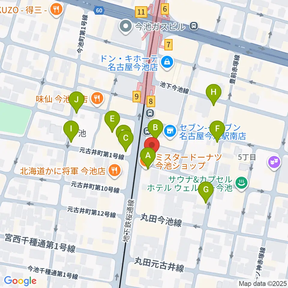 今池GROW周辺のカフェ一覧地図