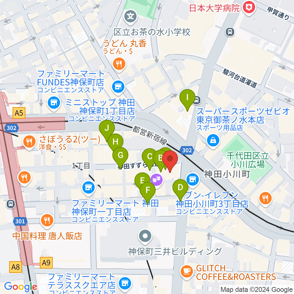 駿河台下スタジオ周辺のカフェ一覧地図