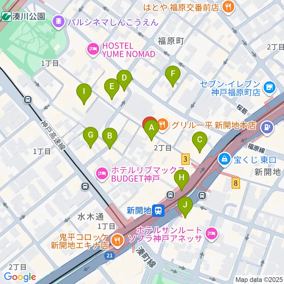 神戸新開地・喜楽館周辺のカフェ一覧地図