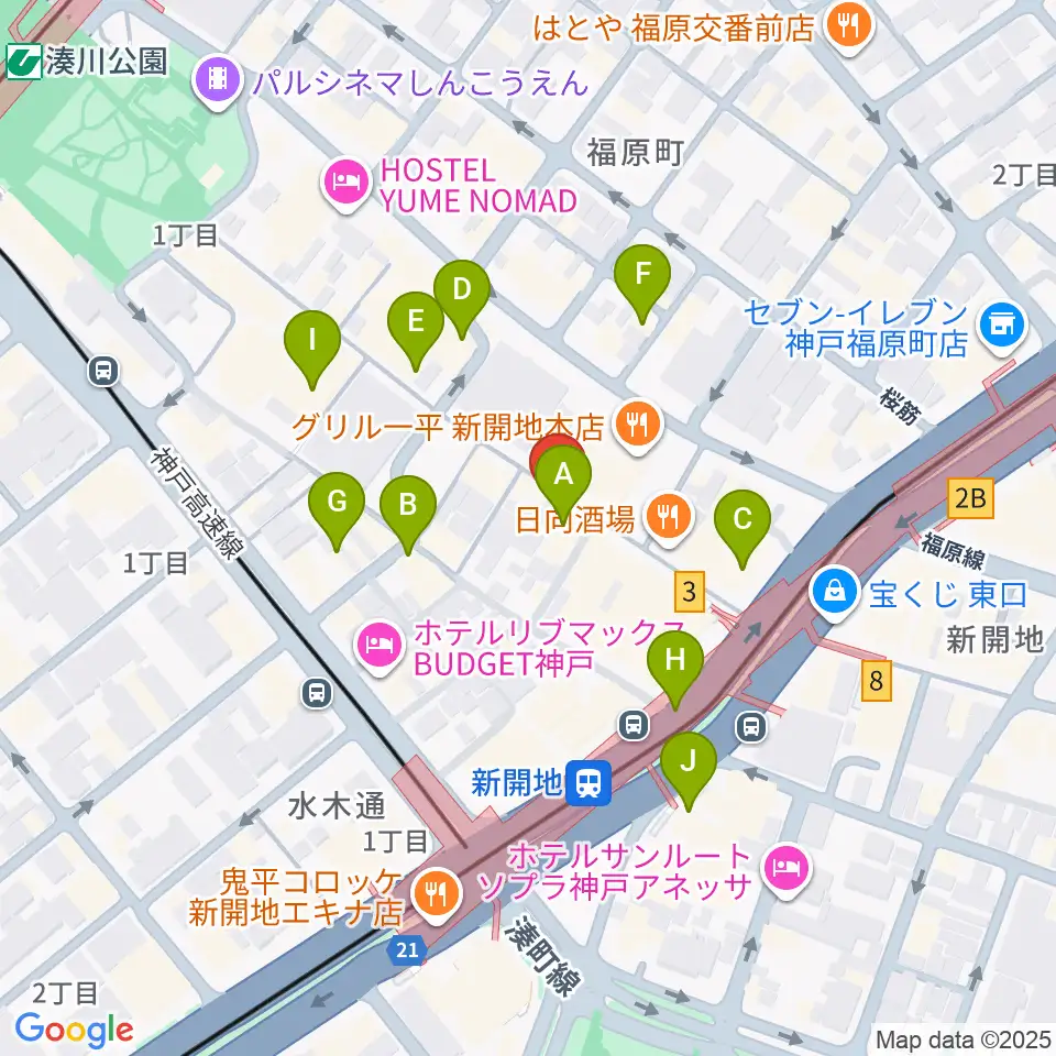 神戸新開地・喜楽館周辺のカフェ一覧地図