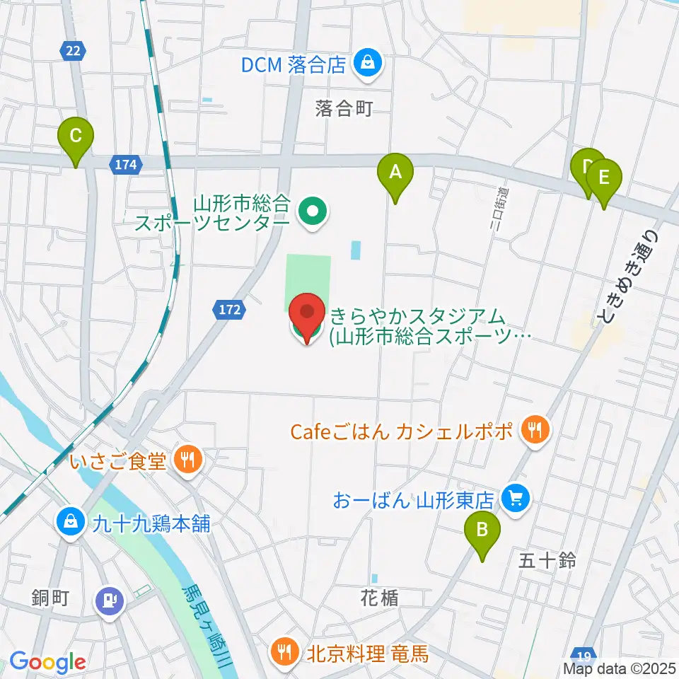 きらやかスタジアム周辺のカフェ一覧地図