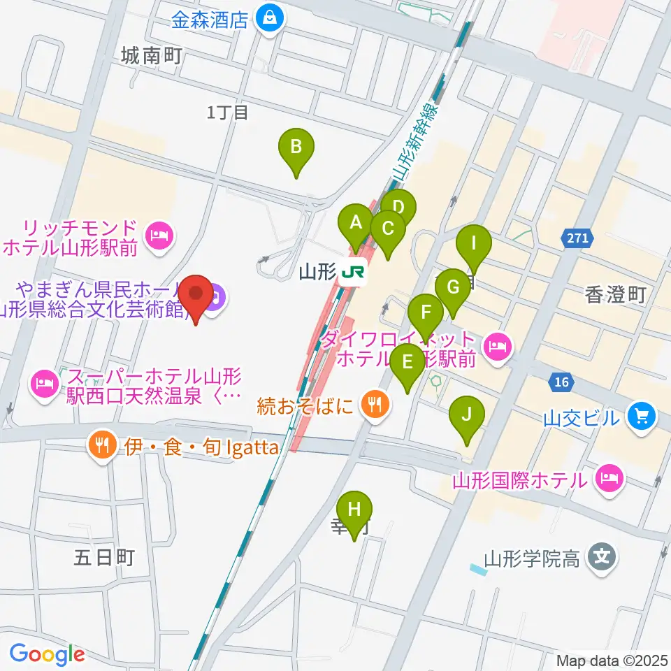 やまぎん県民ホール周辺のカフェ一覧地図
