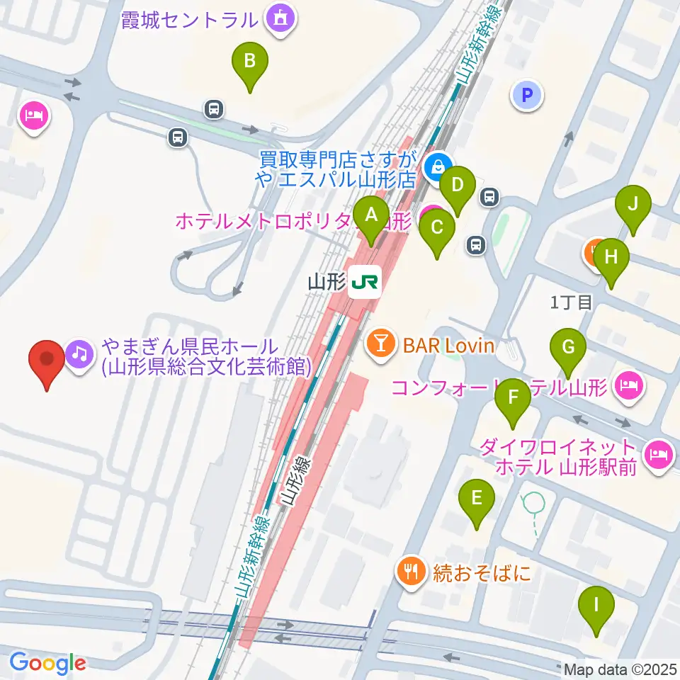 やまぎん県民ホール周辺のカフェ一覧地図