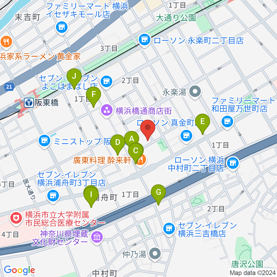 横浜橋スタジオ周辺のカフェ一覧地図