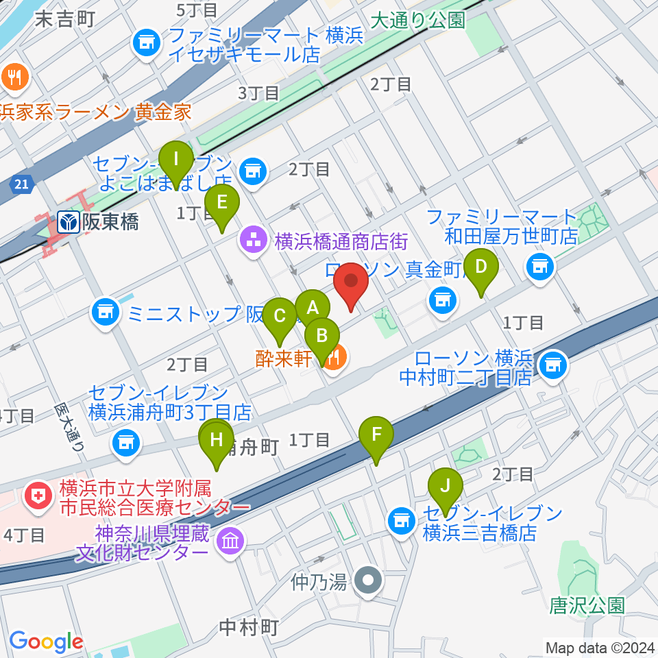 横浜橋スタジオ周辺のカフェ一覧地図