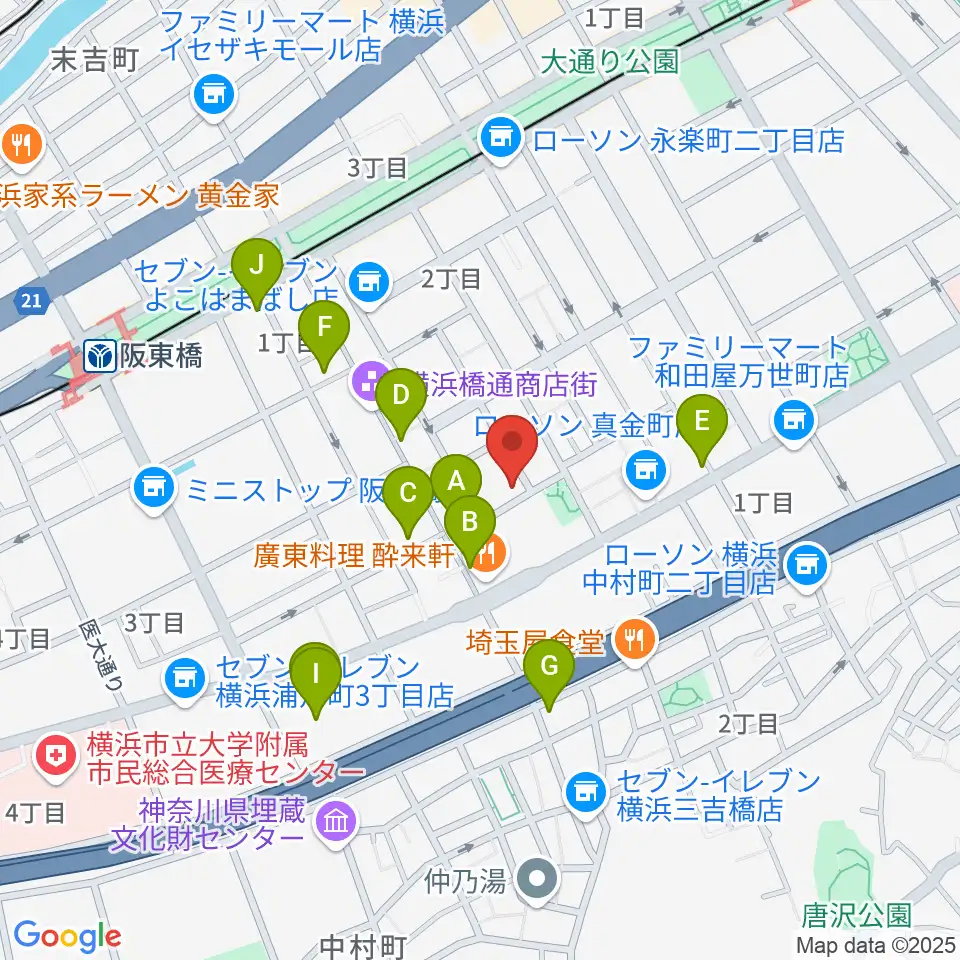横浜橋スタジオ周辺のカフェ一覧地図