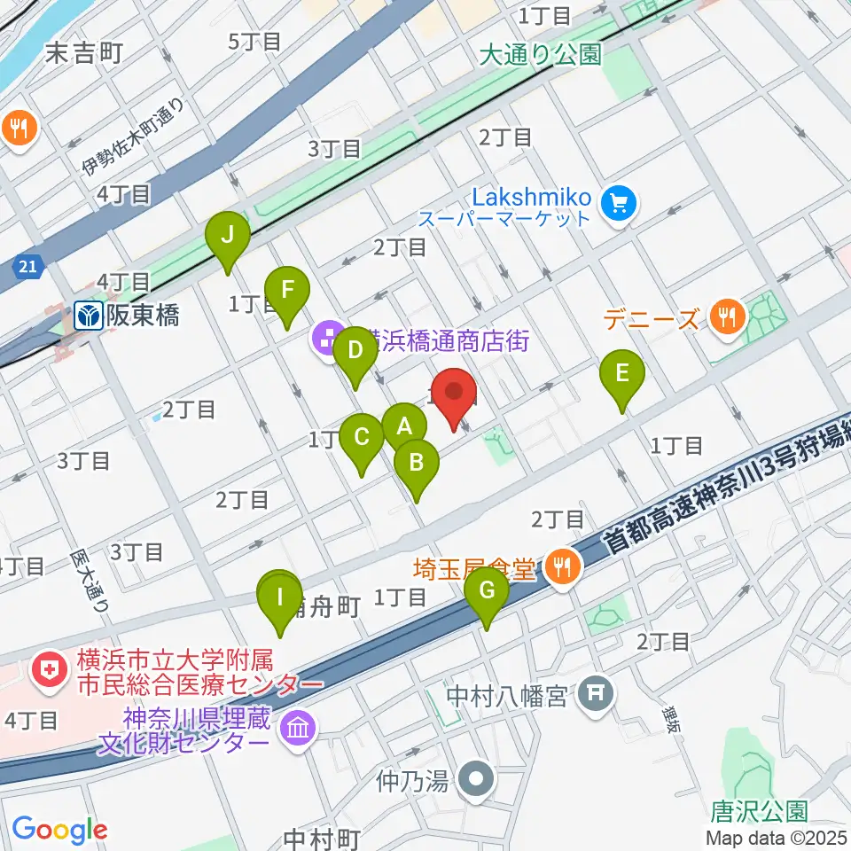 横浜橋スタジオ周辺のカフェ一覧地図