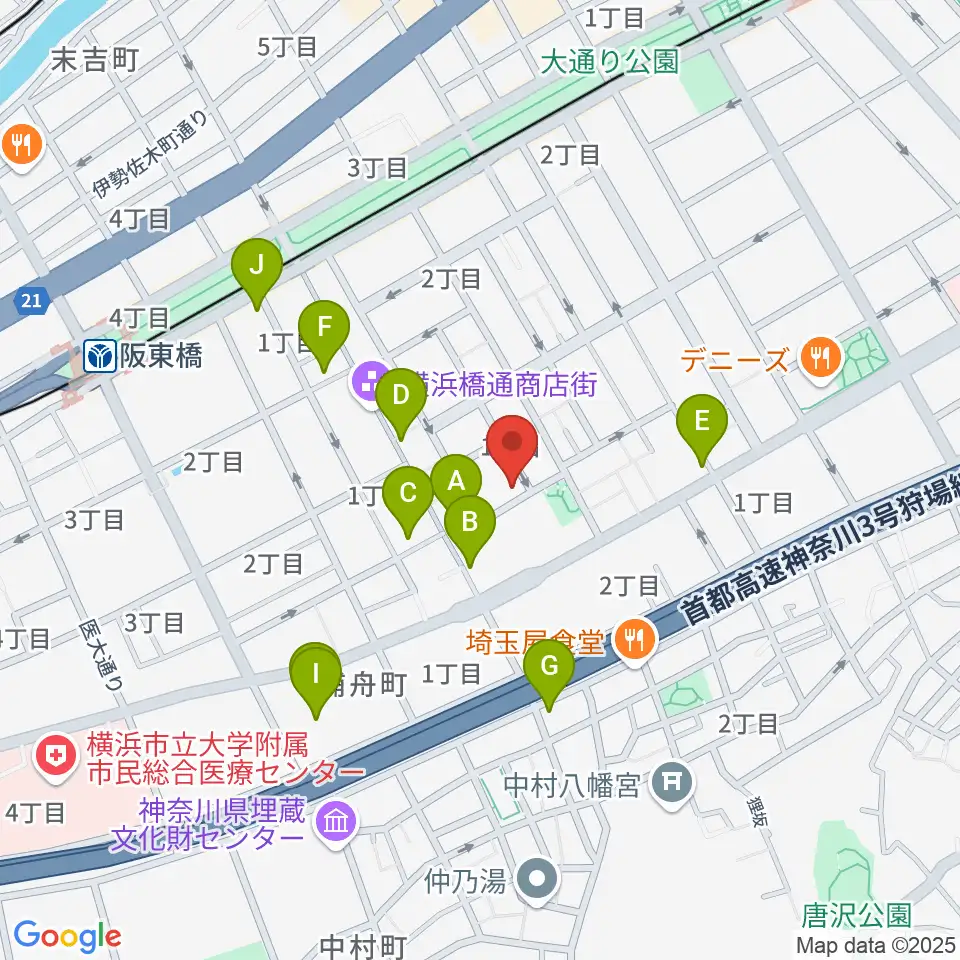 横浜橋スタジオ周辺のカフェ一覧地図