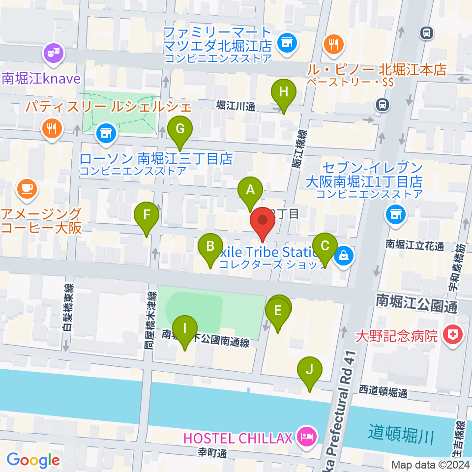 大倉ギター教室周辺のカフェ一覧地図