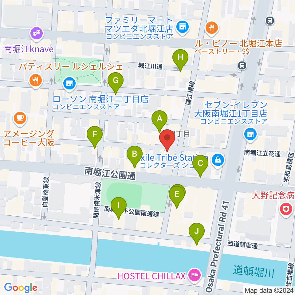 大倉ギター教室周辺のカフェ一覧地図