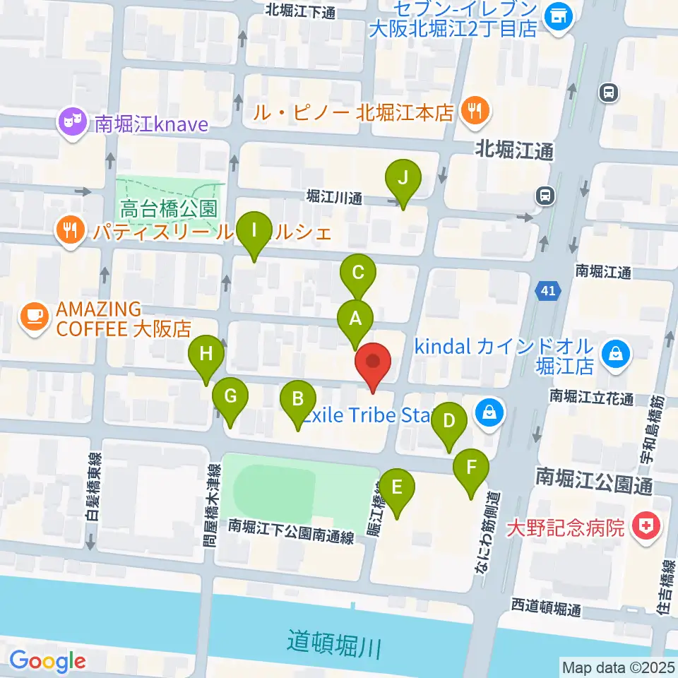 大倉ギター教室周辺のカフェ一覧地図