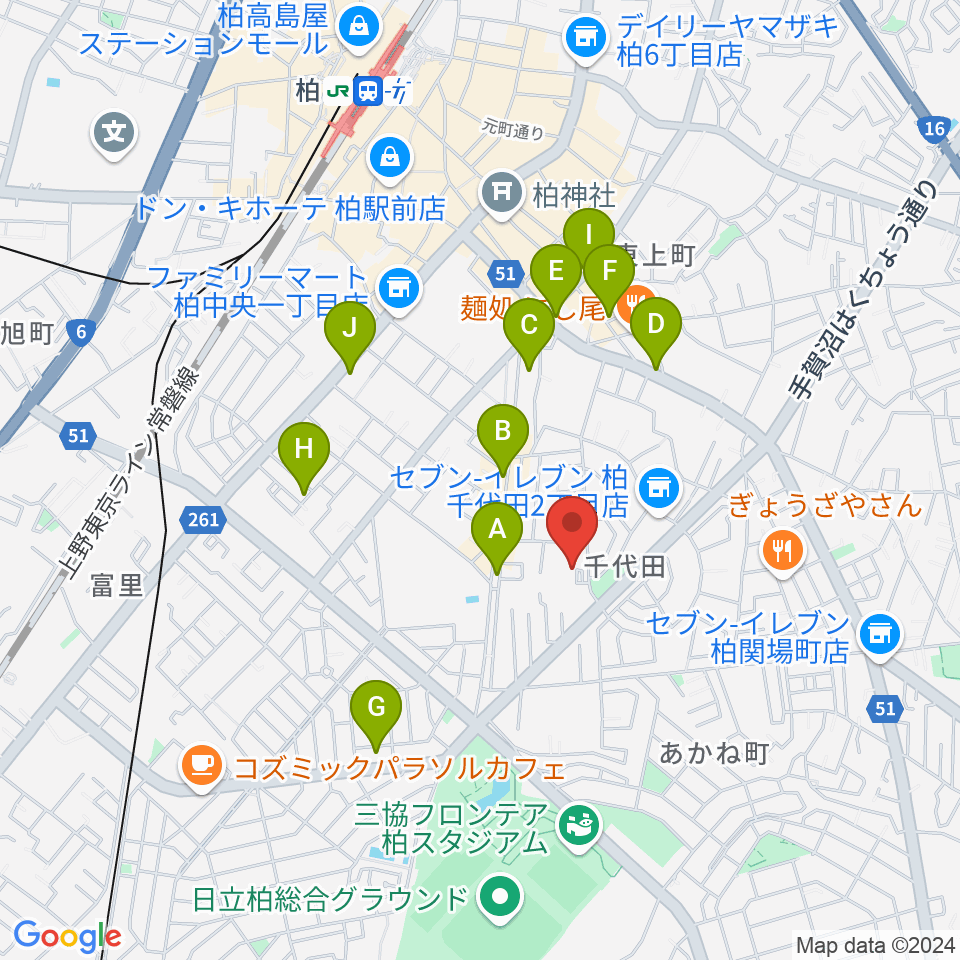 リアクション柏周辺のカフェ一覧地図