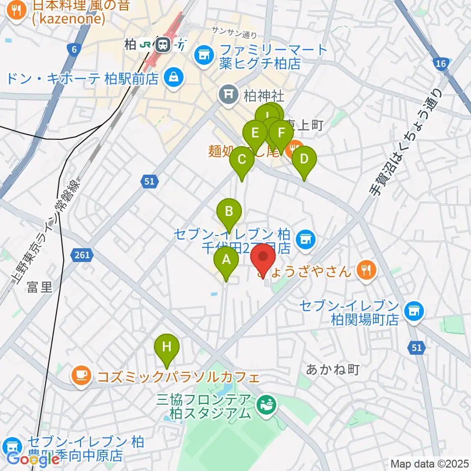 リアクション柏周辺のカフェ一覧地図