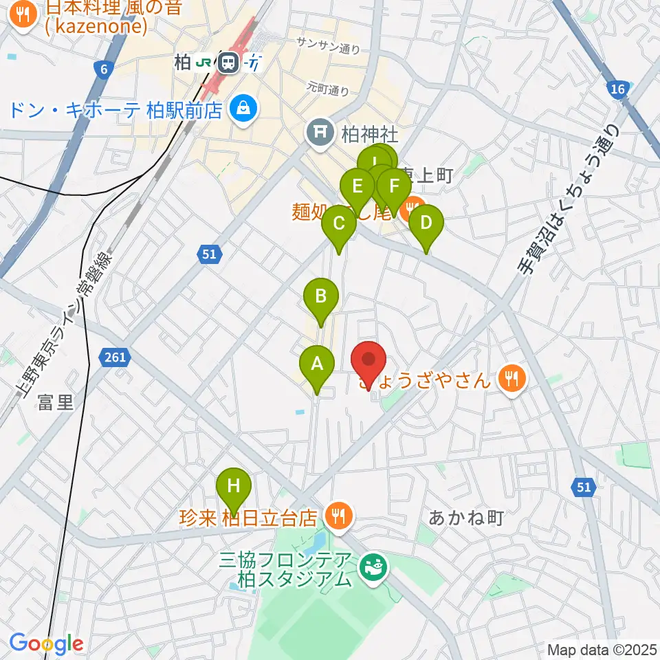 リアクション柏周辺のカフェ一覧地図