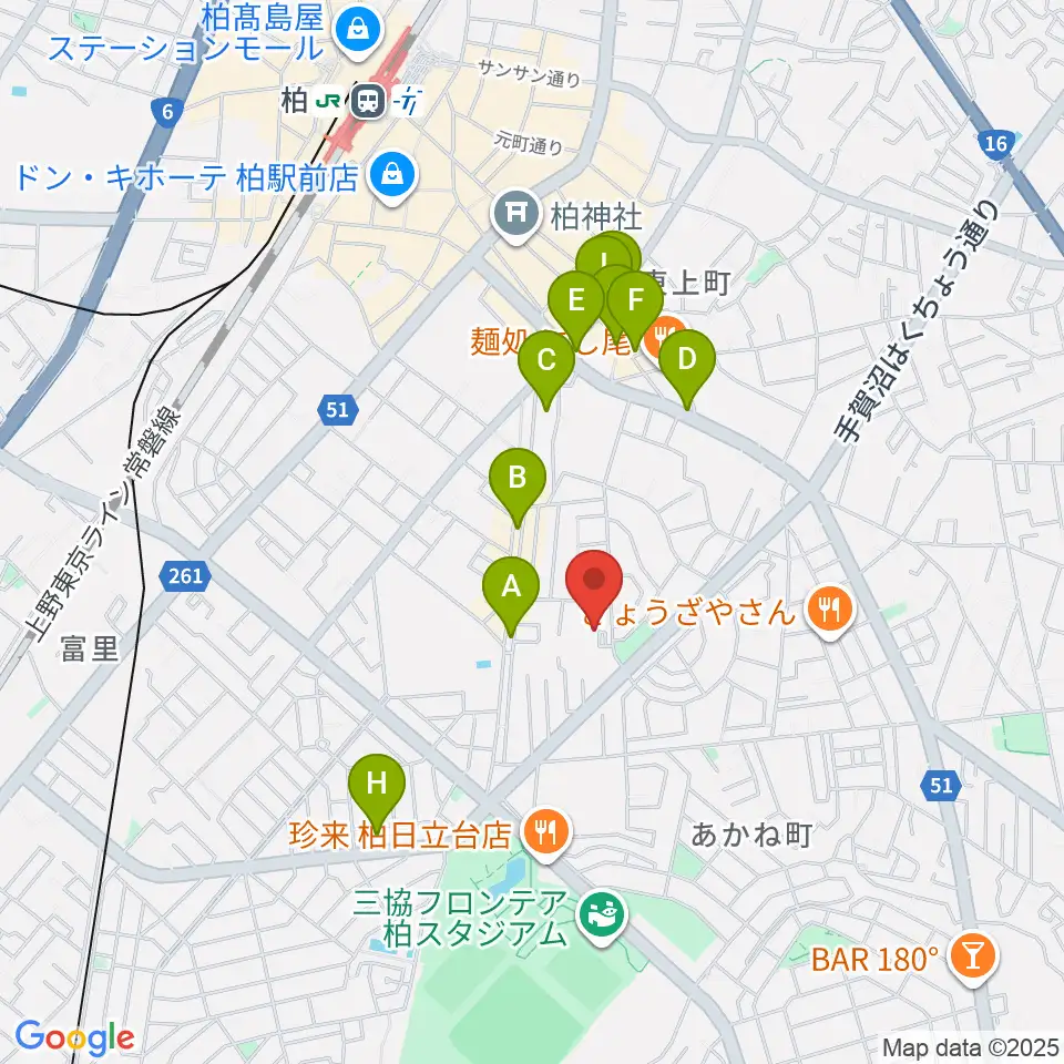 リアクション柏周辺のカフェ一覧地図