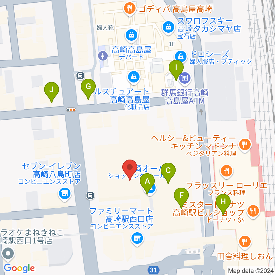 タワーレコード高崎オーパ店周辺のカフェ一覧地図