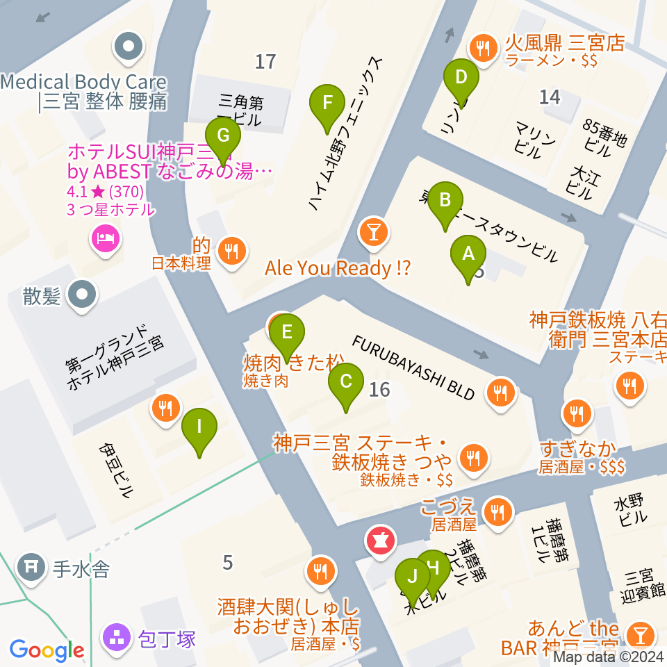 神戸 隠れ谷周辺のカフェ一覧地図