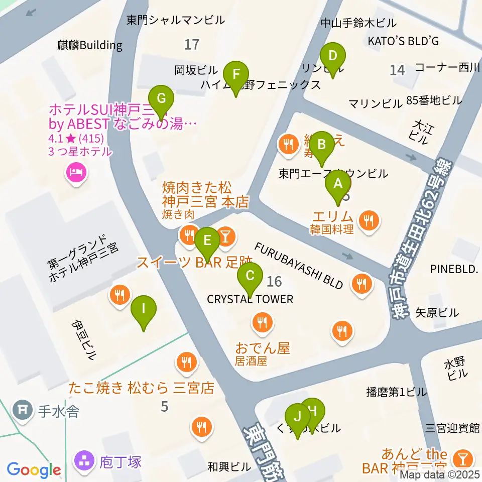神戸 隠れ谷周辺のカフェ一覧地図