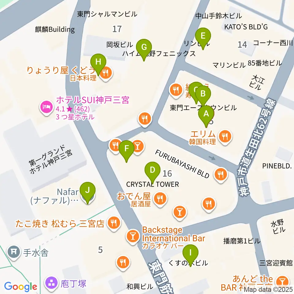 神戸 隠れ谷周辺のカフェ一覧地図