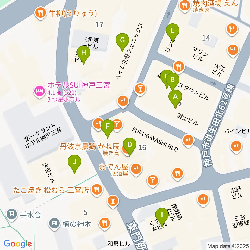 神戸 隠れ谷周辺のカフェ一覧地図