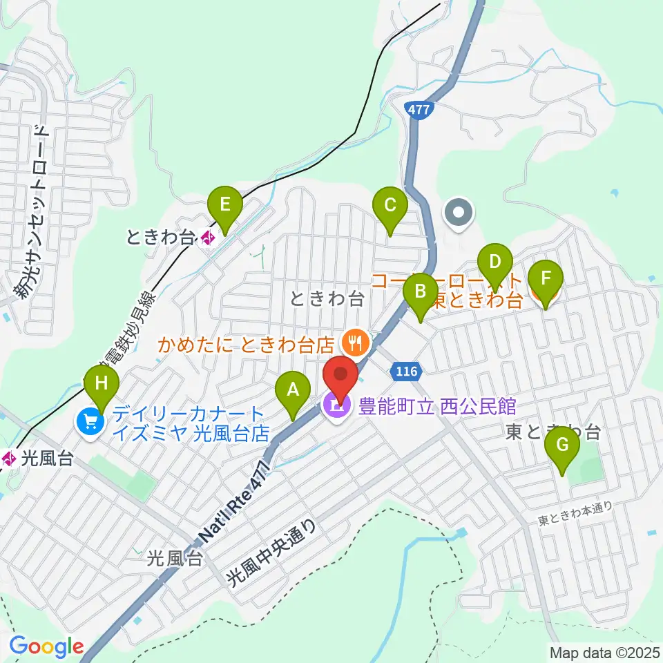 豊能町立ユーベルホール周辺のカフェ一覧地図