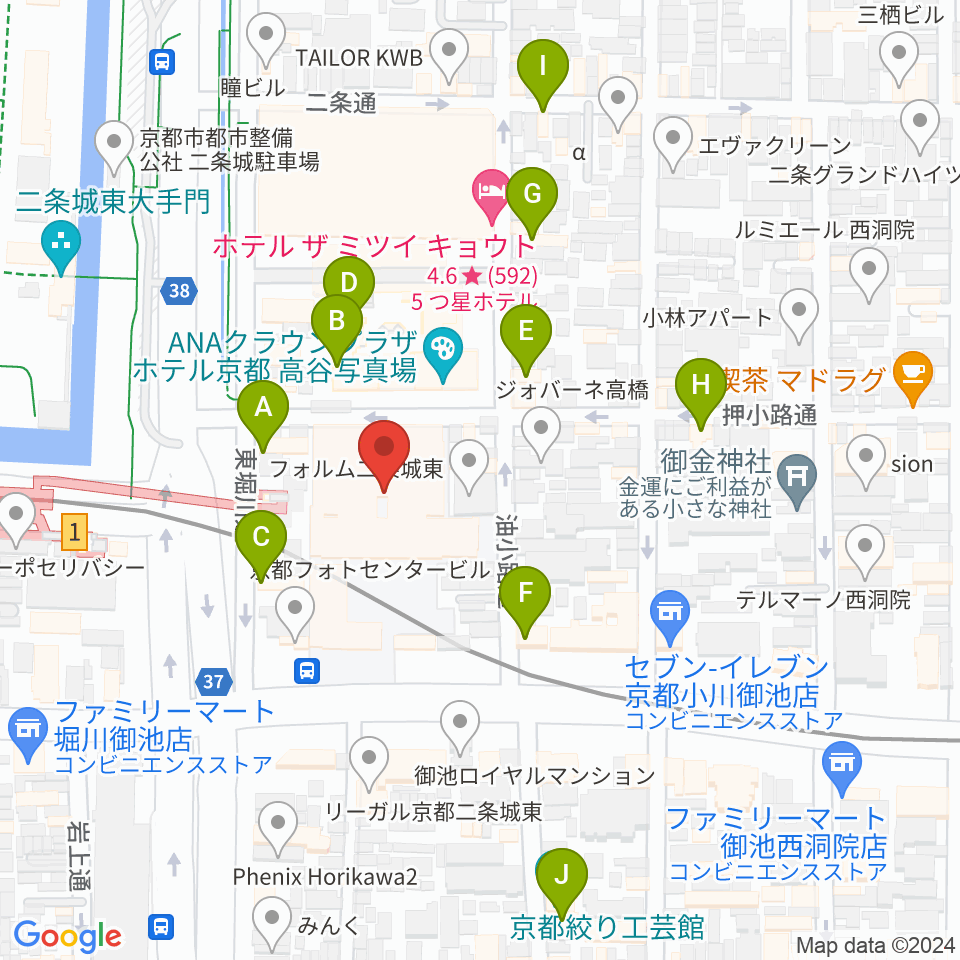 京都堀川音楽高等学校 音楽ホール周辺のカフェ一覧地図
