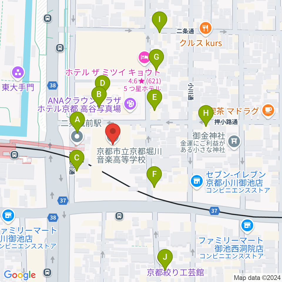 京都堀川音楽高等学校 音楽ホール周辺のカフェ一覧地図