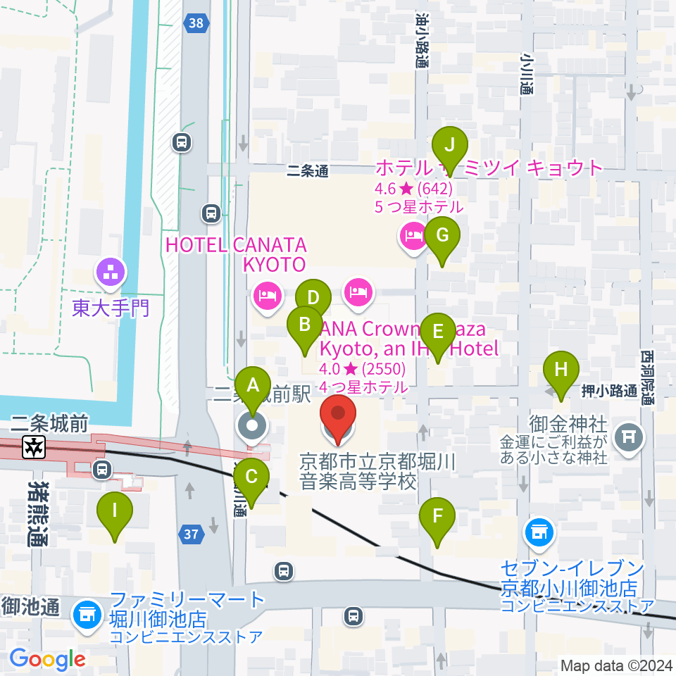 京都堀川音楽高等学校 音楽ホール周辺のカフェ一覧地図