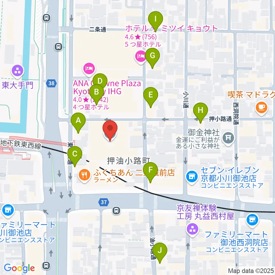 京都堀川音楽高等学校 音楽ホール周辺のカフェ一覧地図