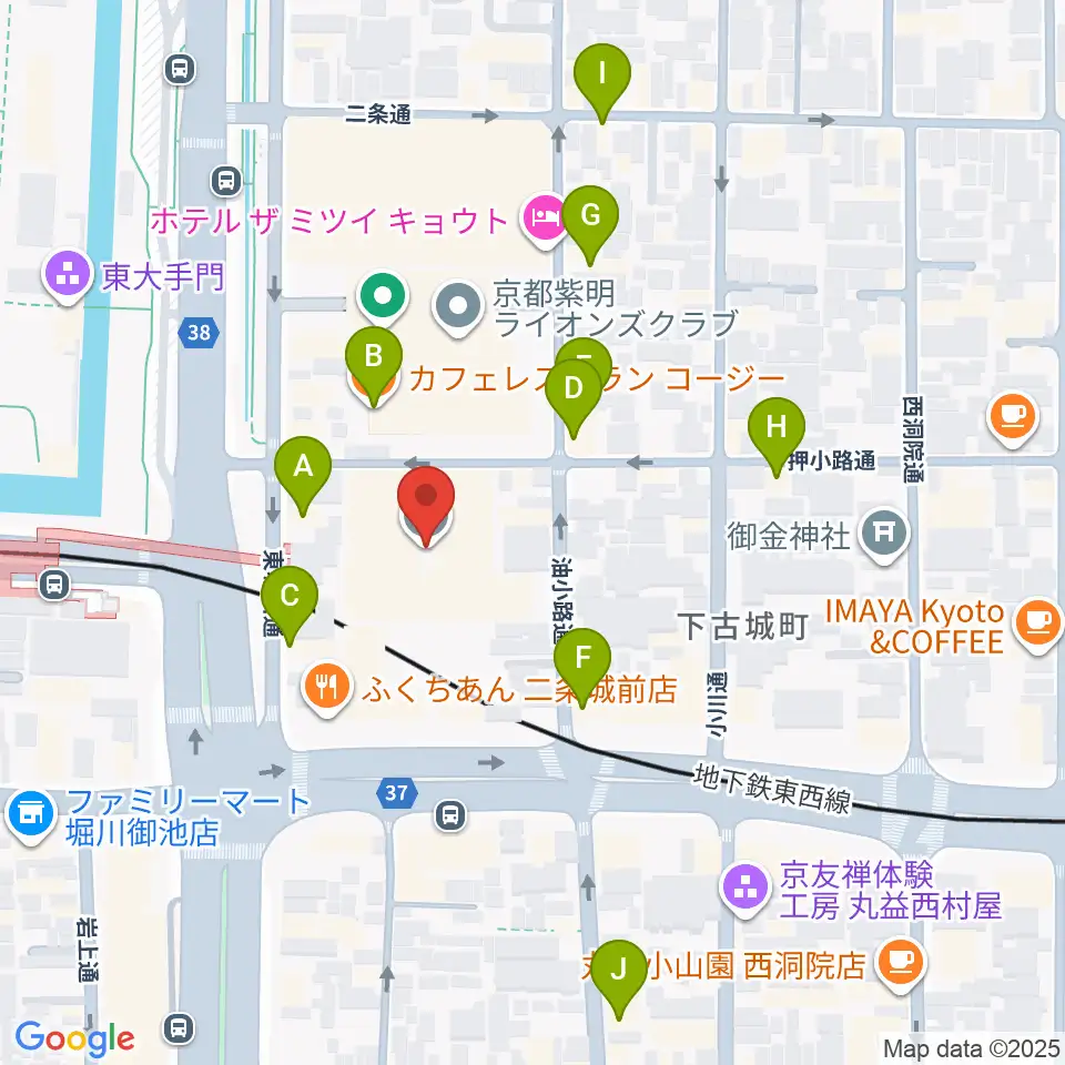 京都堀川音楽高等学校 音楽ホール周辺のカフェ一覧地図