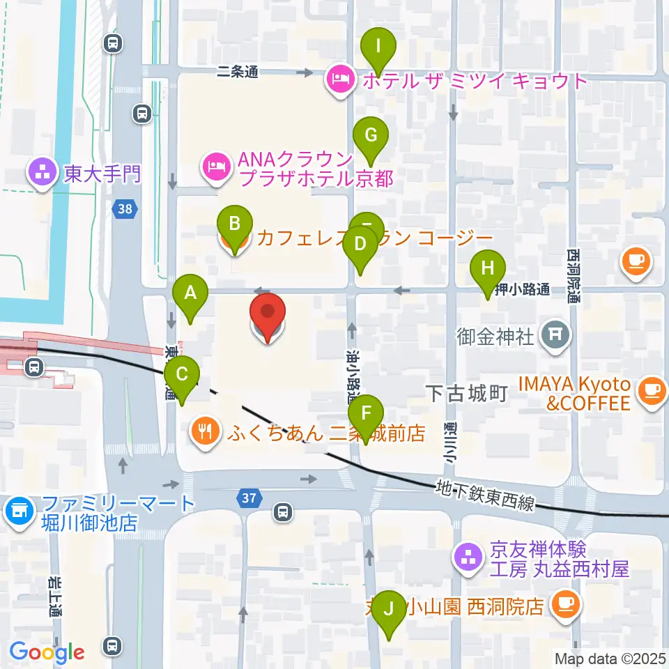 京都堀川音楽高等学校 音楽ホール周辺のカフェ一覧地図