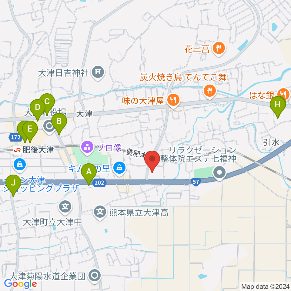 大津町生涯学習センター周辺のカフェ一覧地図