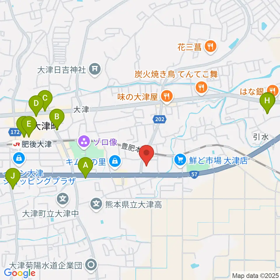 大津町生涯学習センター周辺のカフェ一覧地図