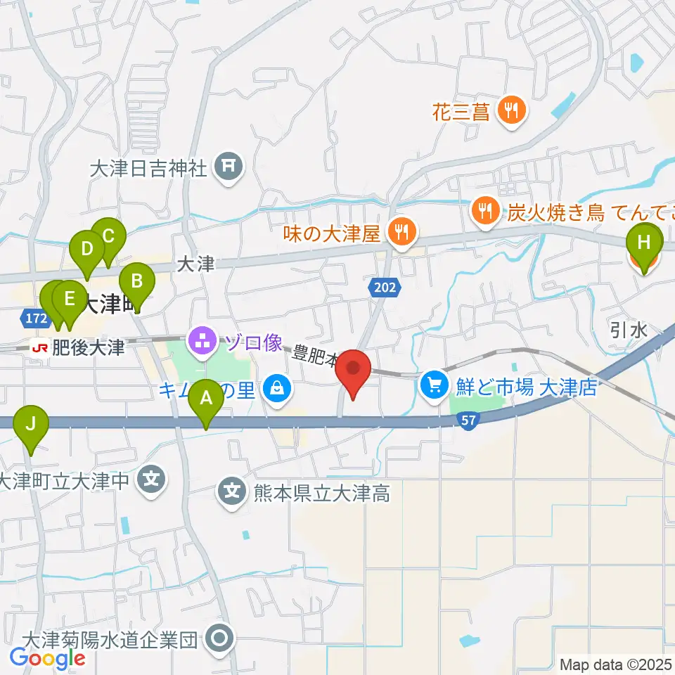 大津町生涯学習センター周辺のカフェ一覧地図