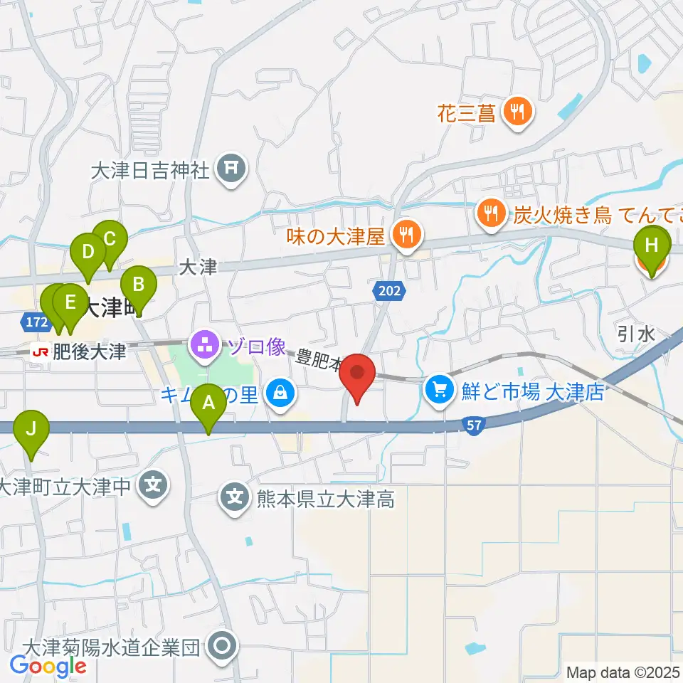 大津町生涯学習センター周辺のカフェ一覧地図