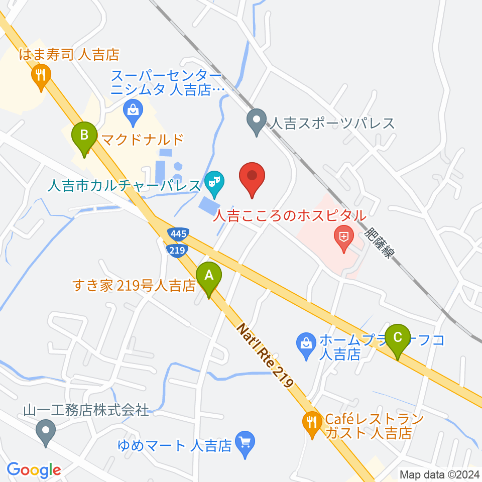 人吉市カルチャーパレス周辺のカフェ一覧地図