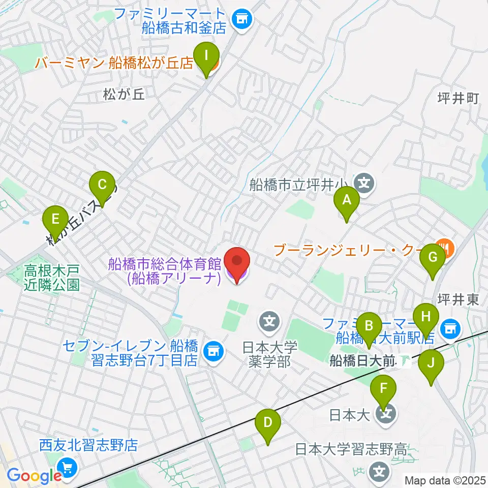 船橋アリーナ周辺のカフェ一覧地図