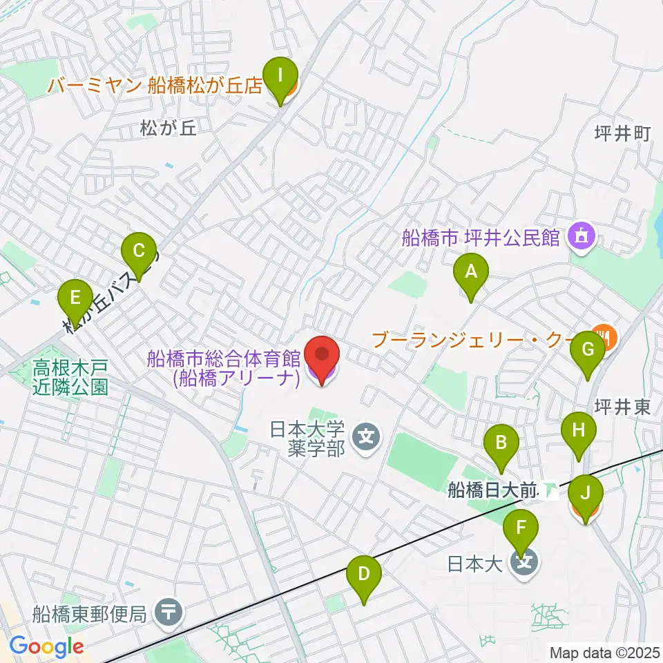船橋アリーナ周辺のカフェ一覧地図